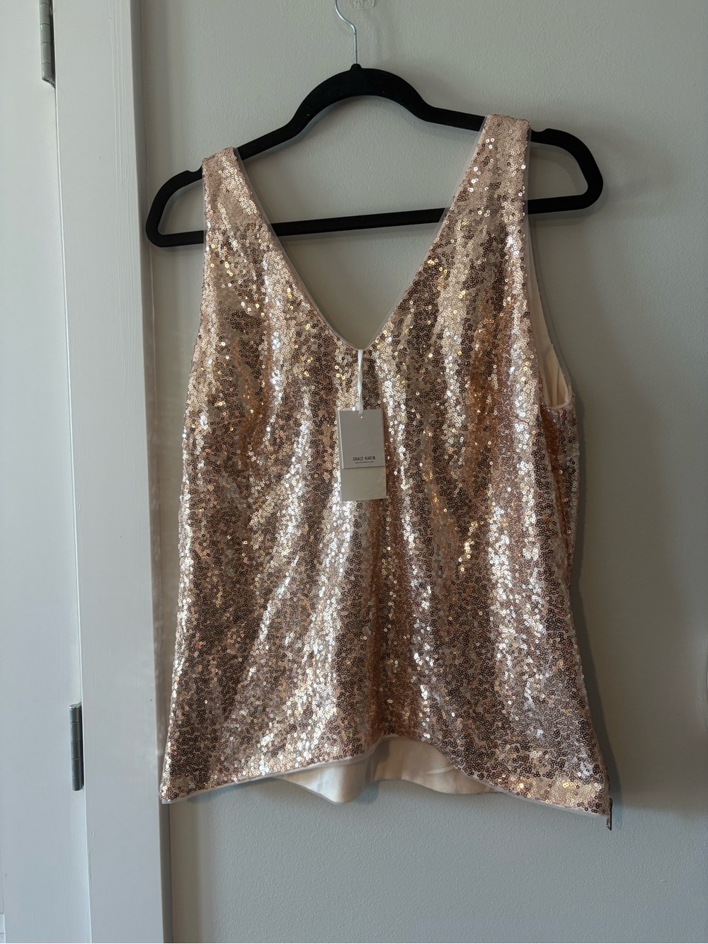 Grace Karin light Gold Sequin V-Neck Camisole